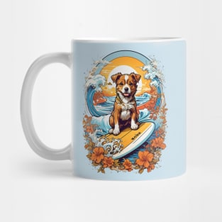 Cute Corgi puppy surfing at sunset retro vintage design Mug